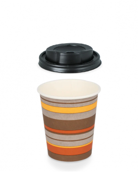 Coffee to go koffiebeker 80mm 240ml 8oz gestreept + zwarte deksels-...
