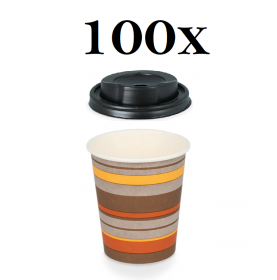 Coffee to go koffiebeker 80mm 240ml 8oz gestreept + zwarte deksels-...