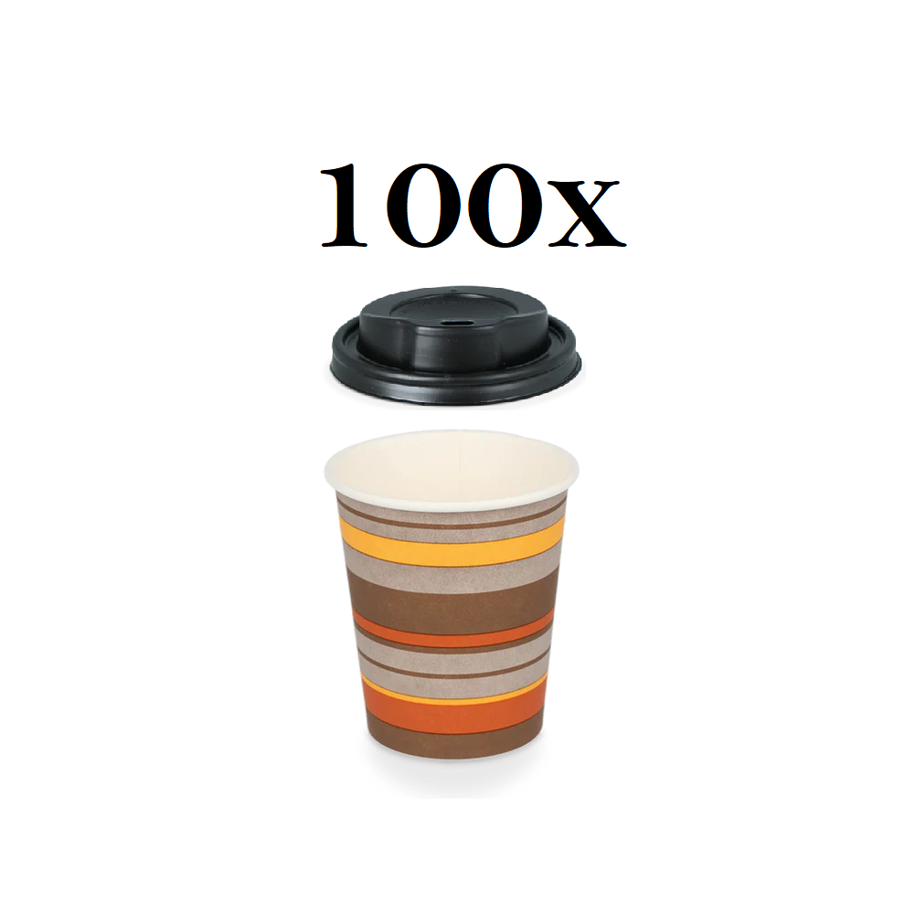 Coffee to go koffiebeker 80mm 240ml 8oz gestreept + zwarte deksels-...