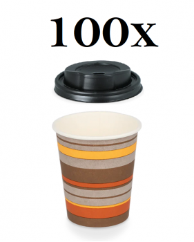 Coffee to go koffiebeker 80mm 240ml 8oz gestreept + zwarte deksels-...