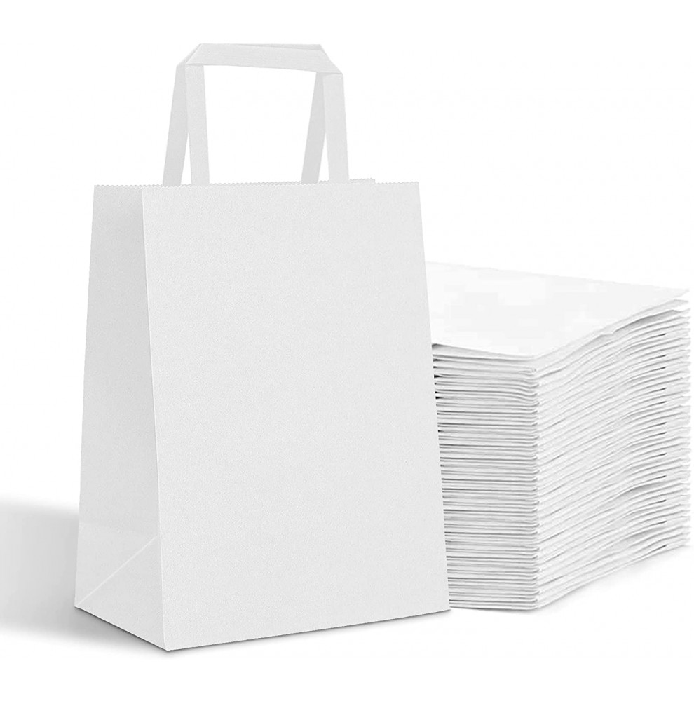 Sac en papier kraft blanc à poignées plates  - Accueil