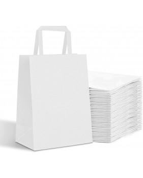 Sac en papier kraft blanc à poignées plates  - Accueil