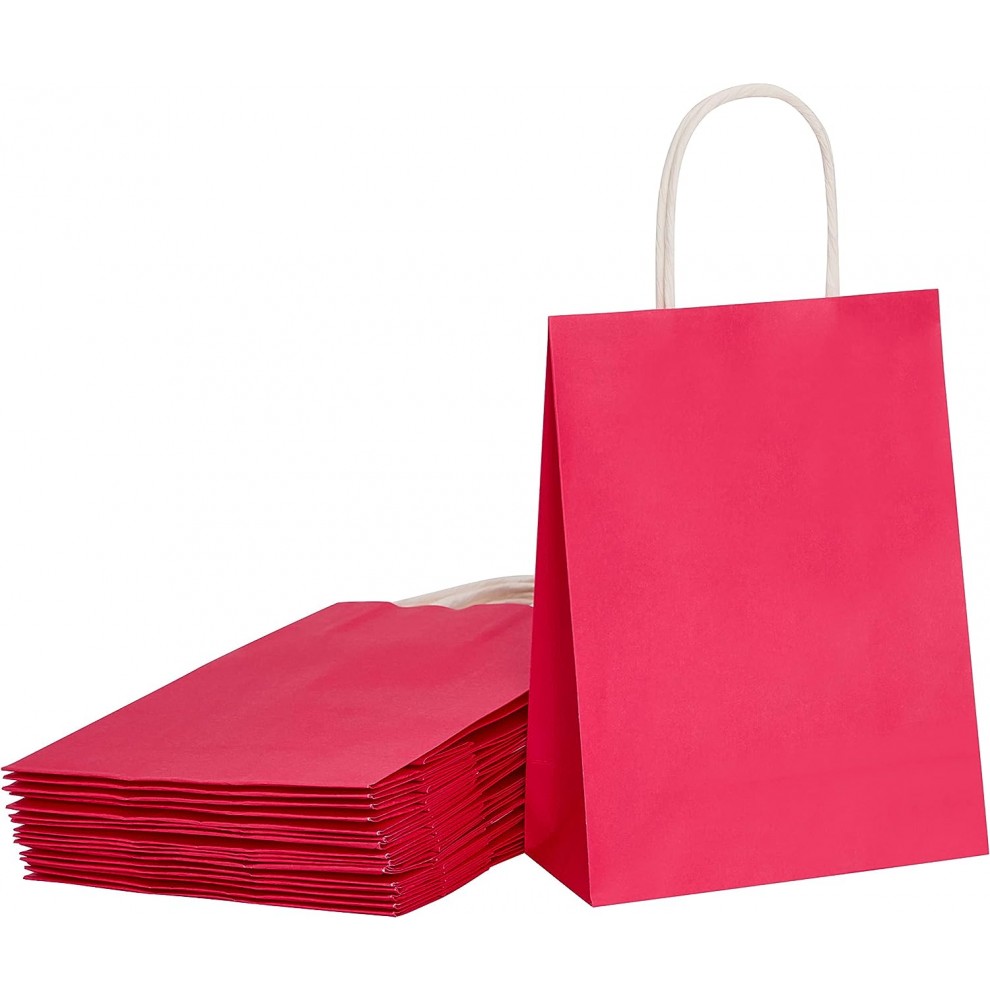 Roze Draagtassen van gekleurd kraftpapier met gevlochten oren 18x8x...
