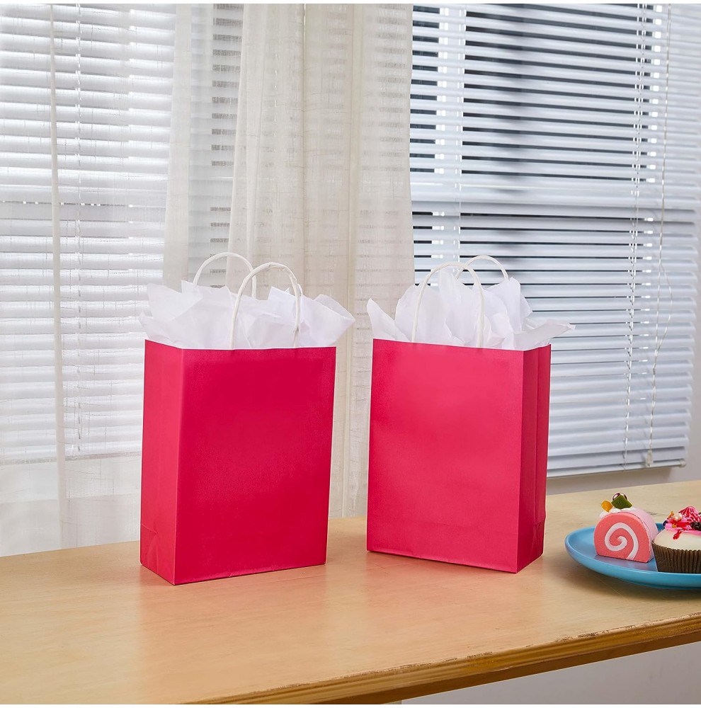 Sacs kraft couleur rose à poignées torsadées 18x8x22cm  - Accueil