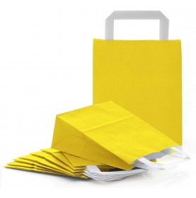 50 x Sacs kraft couleur jaune à poignées plates 18x8x22cm/ Sacs cad...