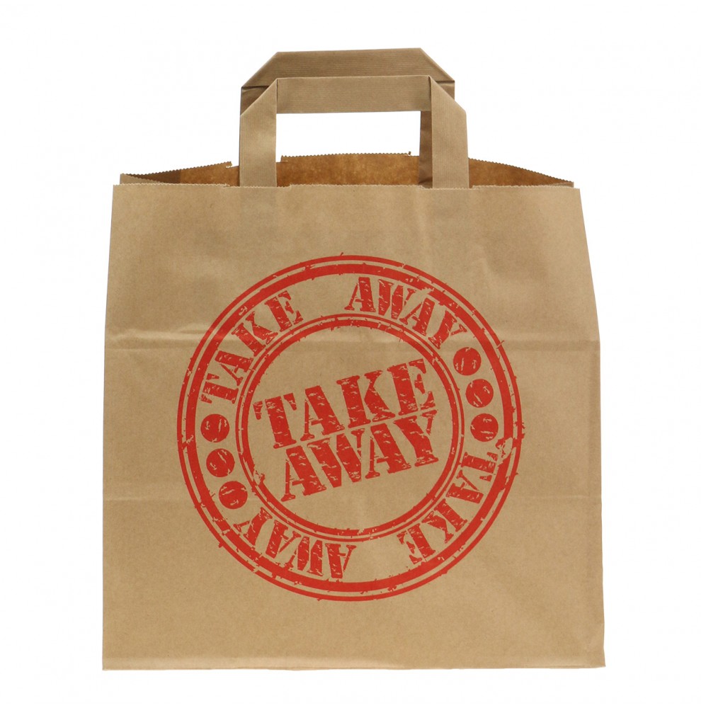 Sacs en papier kraft "Take away" à poignées plates 26x17x25cm 50 pc...