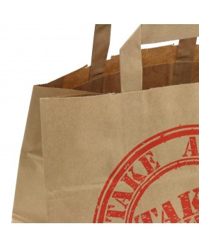 Sacs en papier kraft "Take away" à poignées plates 26x17x25cm 50 pc...