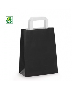 Sacs kraft couleur noir à poignées plates  - Accueil