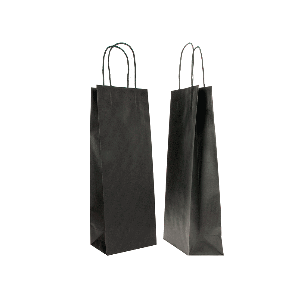 Sacs kraft pour 1 bouteille / vin 14+8x39cm en papier kraft noir  -...