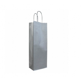 Sacs kraft pour 1 bouteille / vin 14+8x39cm en papier kraft argenté...