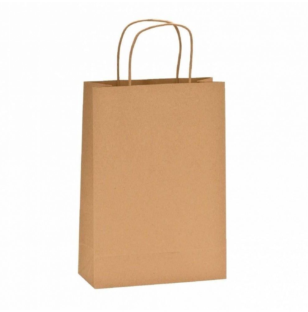 Draagtassen van bruine kraftpapier met gevlochten oren 18x8x22cm  -... Draagtassen van bruine kraftpapier met gevlochten oren 18x8x22cm  -...