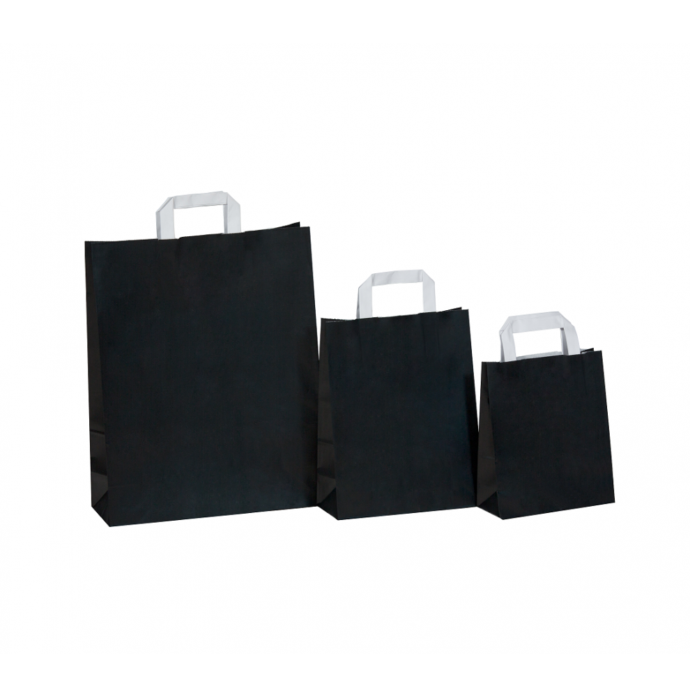 Zwarte draagtassen van gekleurd kraftpapier met platte oren  - Home
