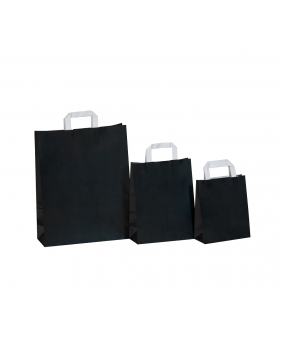Sacs kraft couleur noir à poignées plates  - Accueil