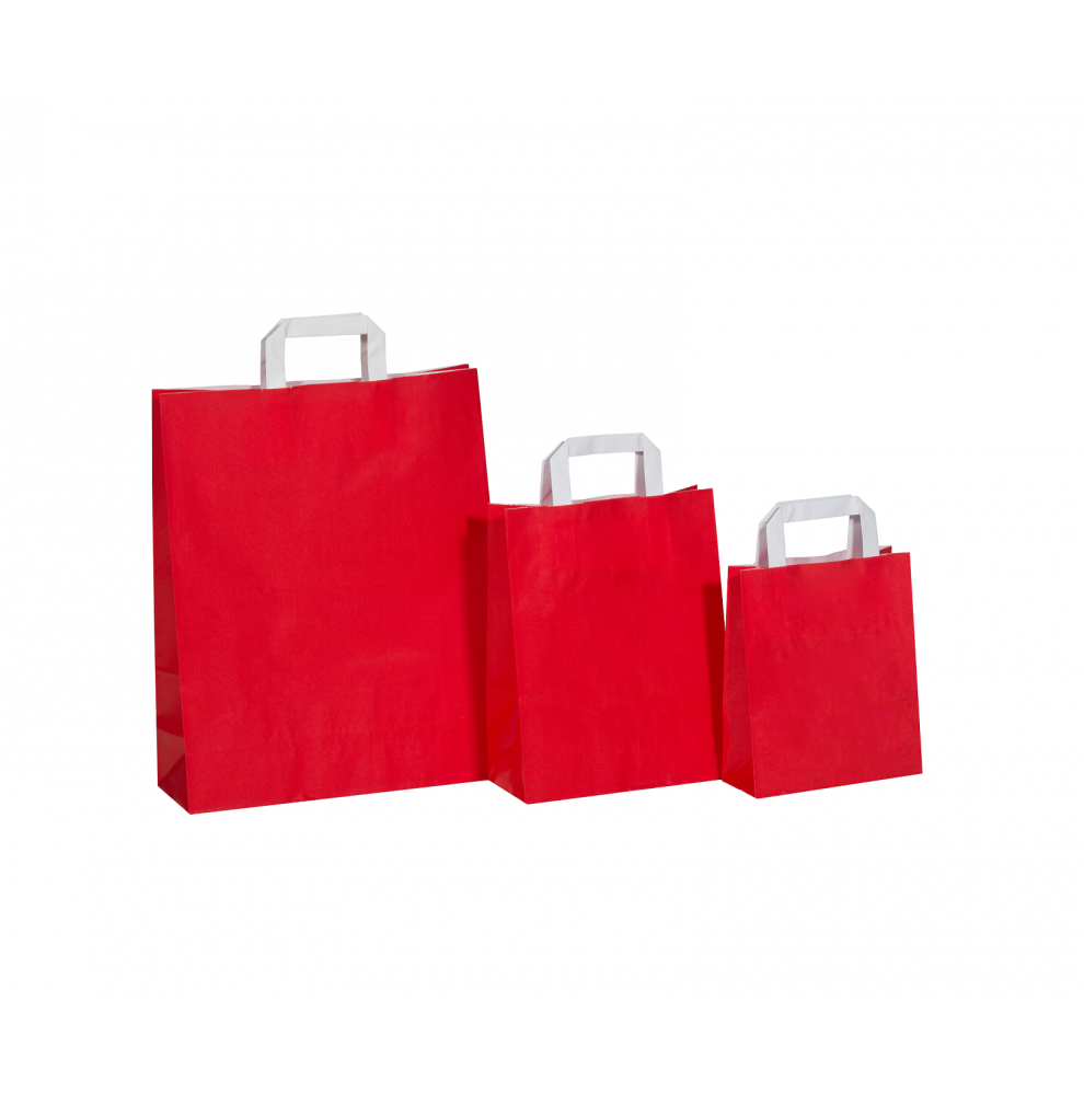 Sacs kraft couleur rouge à poignées plates  - Accueil