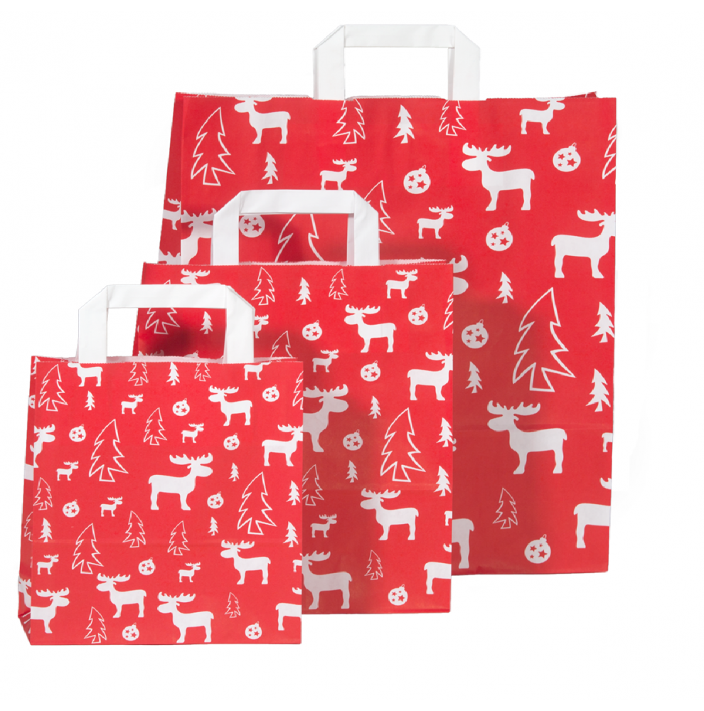 Sacs de Noel en papier kraft à poignées plates " White Elk"  - Accueil