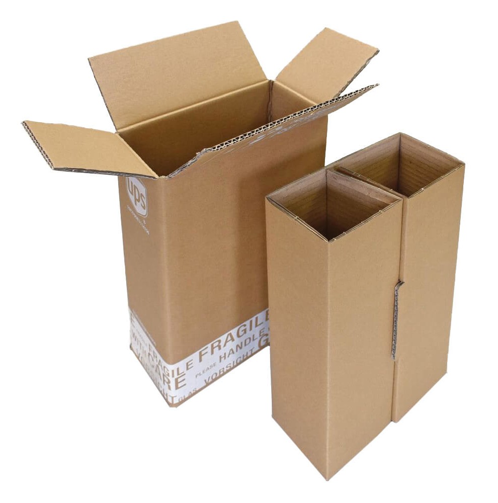 Boite d'expédition pour 2 bouteilles - double cannelure  - Accueil Boite d'expédition pour 2 bouteilles - double cannelure  - Accueil
