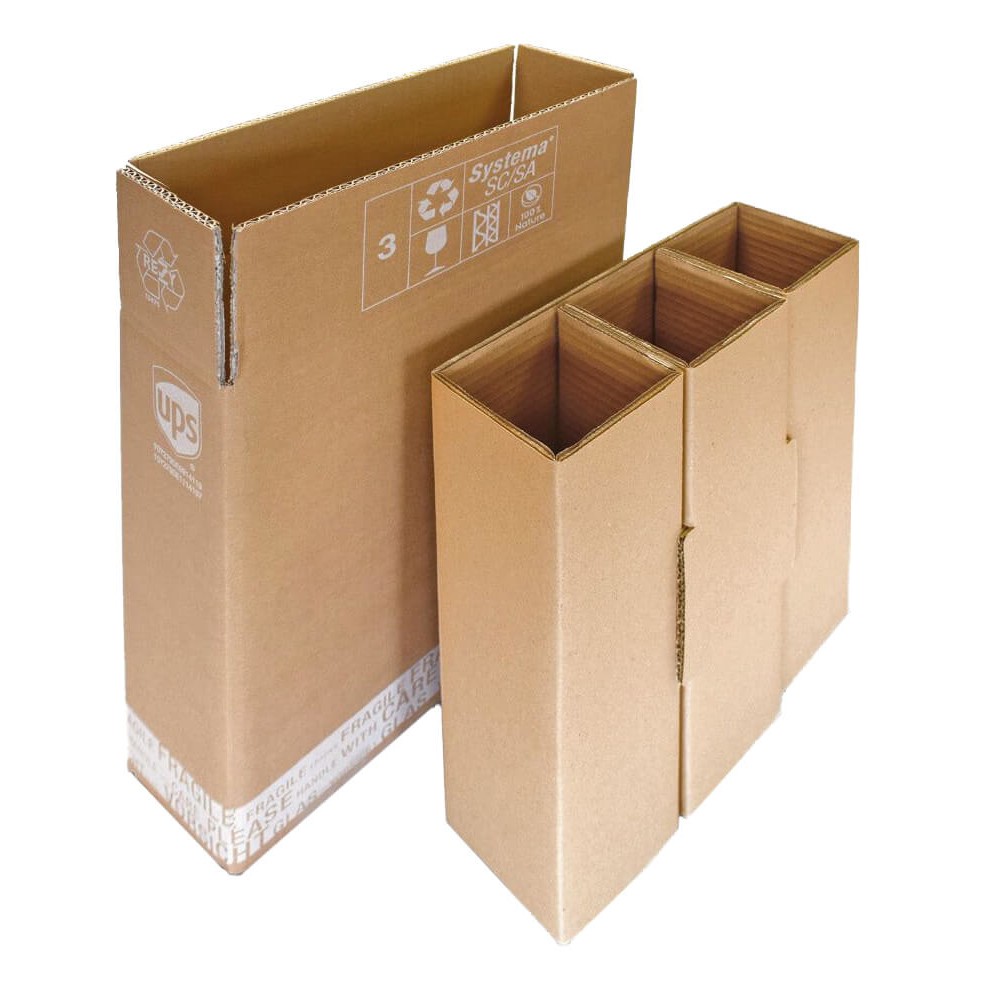 Wijnverzenddoos 3 flessen dubbelgolf / Verzenddoos voor 1 fles / Fl...