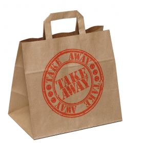 Sacs en papier kraft "Take away" à poignées plates 26x17x25cm 50 pc...