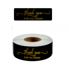 120 zwarte stickers op rol " Thank you for you order " 7,5 x 2,5cm ...