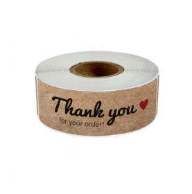 120 bruine stickers op rol " Thank you for you order " 7,5 x 2,5cm ...