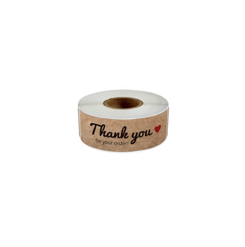 120 bruine stickers op rol " Thank you for you order " 7,5 x 2,5cm ...