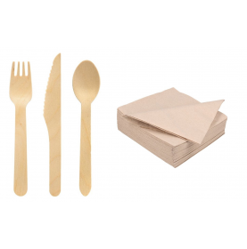 300 x Houten wegwerp bestek set 16 cm + bio servetten 33x33cm- Biol... 2