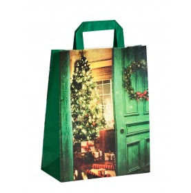 Kerst draagtassen van kraftpapier met platte oren " Xmas lounge" 22...