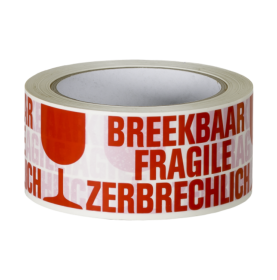 Waarschuwingstape breekbaar / fragile / Verpakkingstape, wit/rood, ...