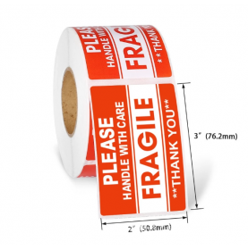 100 stickers op rol "Fragile " 5.08x7.62 cm  - Home 2