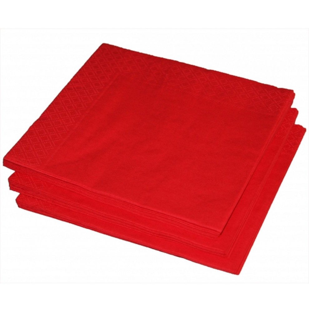 set de 40 serviettes cocktail rouge 24x24cm en papier 2 couches  - ...