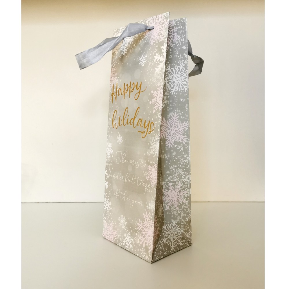 Sacs kraft pour 1 bouteille " Happy Holidays" 35x10x10cmcm en papie...