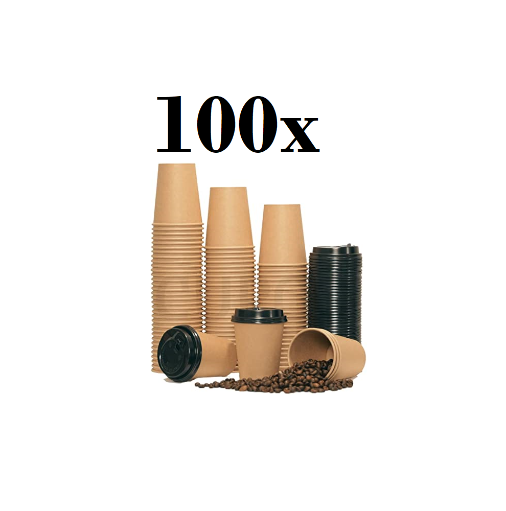 Gobelet à café à emporter Kraft 80mm 240ml marron- 100 pièces + cou...