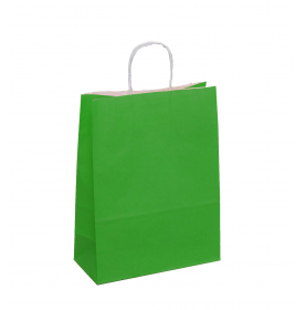 Draagtassen van gekleurd kraftpapier groen met gevlochten oren 18x8...