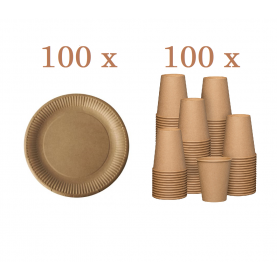100 kartonnen borden 23cm + 100 kartonnen bekers 240ml-Wegwerp serv...