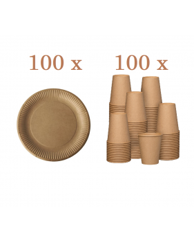 100 assiettes carton 23cm + 100 gobelets carton 240ml-Vaisselle jet...