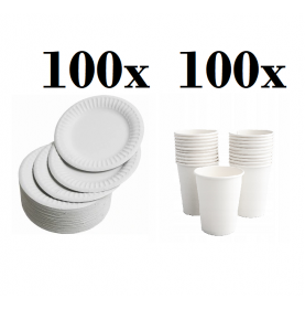 100 assiettes carton 23cm + 100 gobelets carton 240ml-Vaisselle jet...