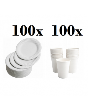 100 kartonnen borden 23cm + 100 kartonnen bekers 240ml-Wegwerp serv...