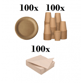 100 assiettes carton 23cm + 100 gobelets carton 240ml + 100 serviet...