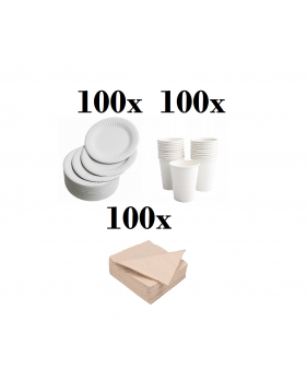 100 witte kartonnen borden 23cm + 100 kartonnen bekers 240ml + 100 ...
