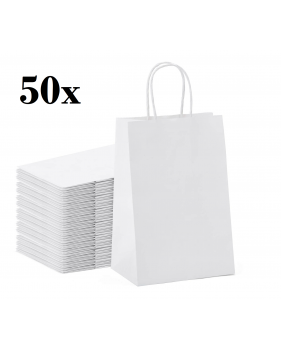 50 x Draagtassen van witte kraftpapier met gevlochten oren 18x8x22c...