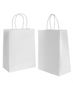 50 x Draagtassen van witte kraftpapier met gevlochten oren 18x8x22c...