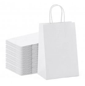 50 x Draagtassen van witte kraftpapier met gevlochten oren 18x8x22c...