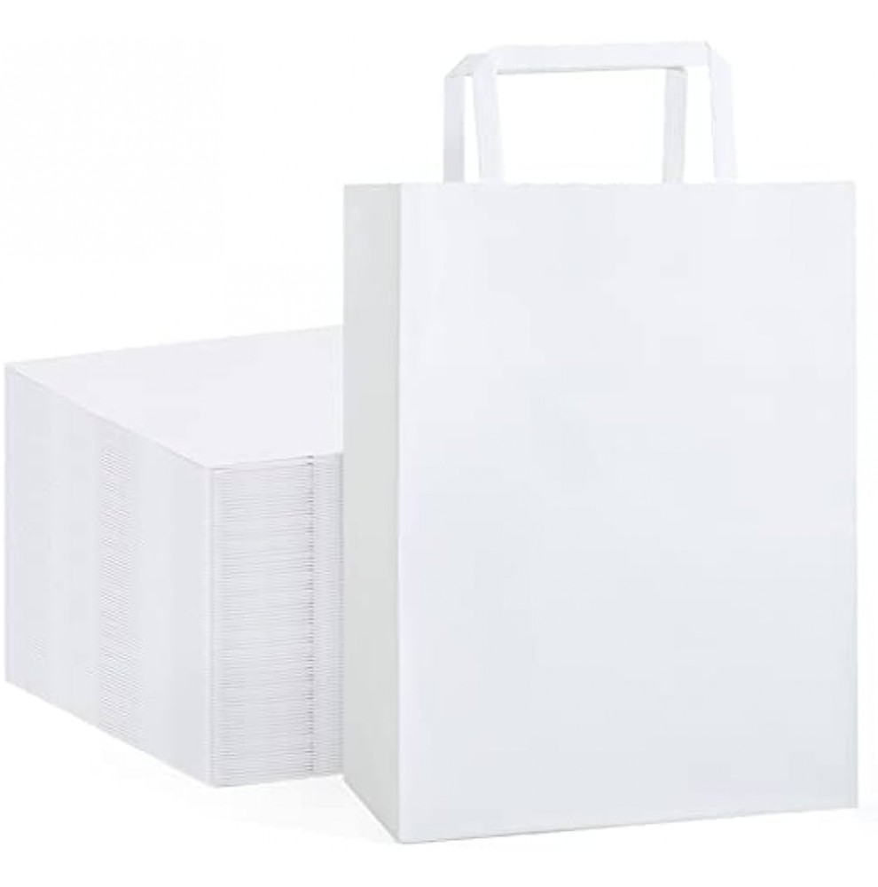 Sac en papier kraft blanc à poignées plates  - Accueil