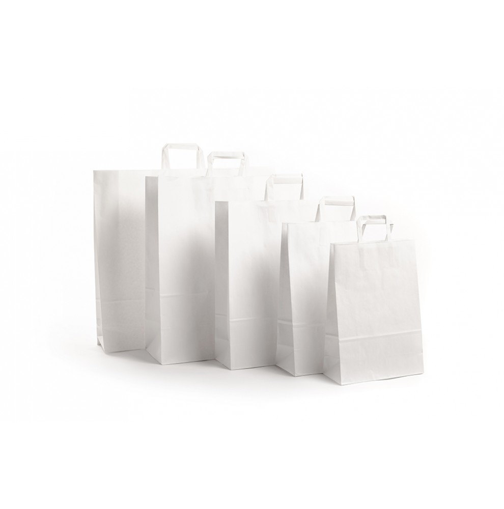 Sac en papier kraft blanc à poignées plates  - Accueil