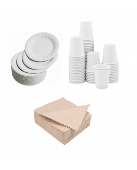 100 assiettes en carton blanc 23cm + 100 gobelets carton 240ml + 10...