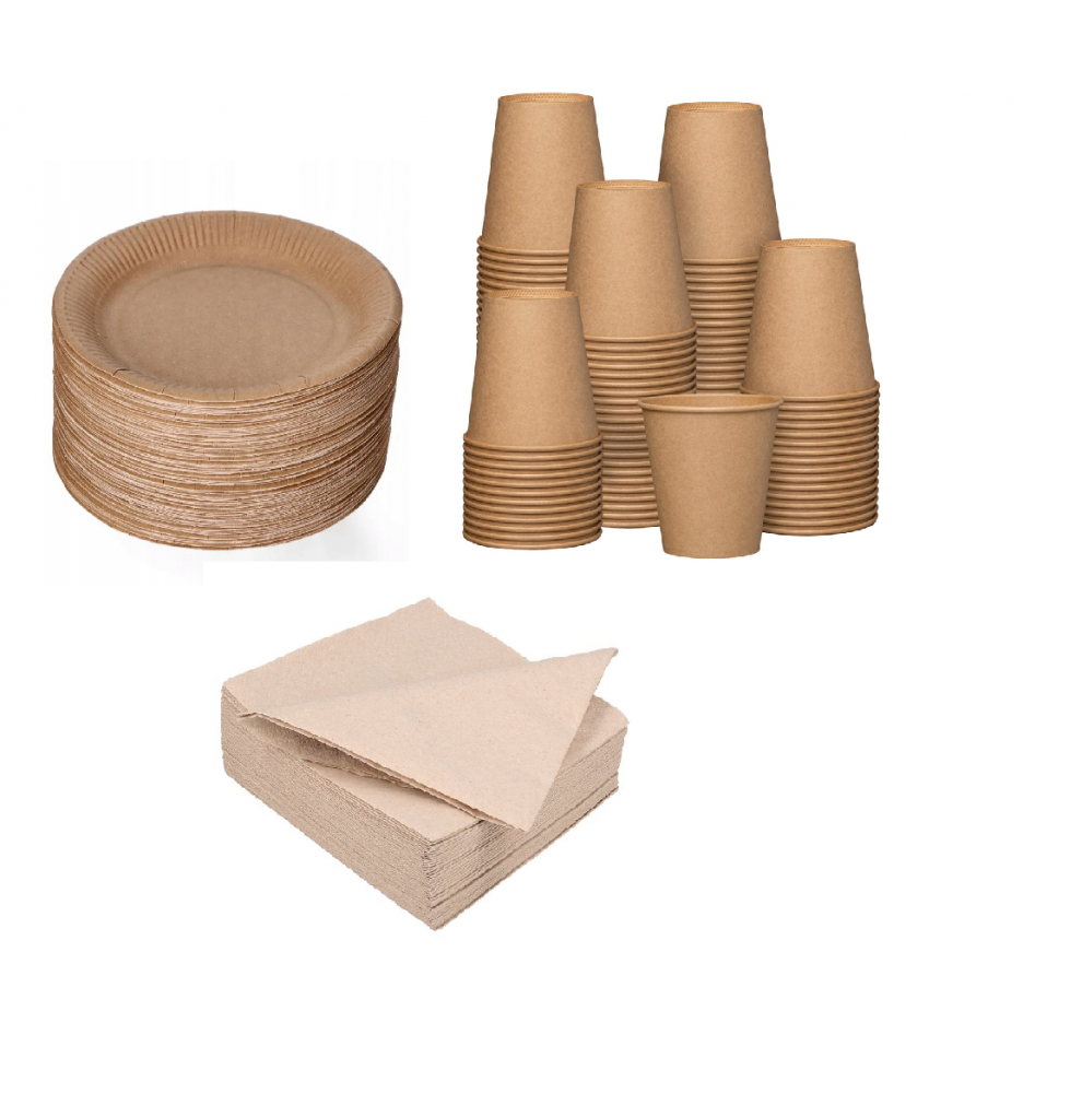100 assiettes carton 23cm + 100 gobelets carton 240ml + 100 serviet... 100 assiettes carton 23cm + 100 gobelets carton 240ml + 100 serviet...