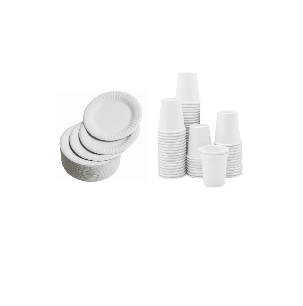 100 kartonnen borden 23cm + 100 kartonnen bekers 240ml-Wegwerp serv... 100 kartonnen borden 23cm + 100 kartonnen bekers 240ml-Wegwerp serv...