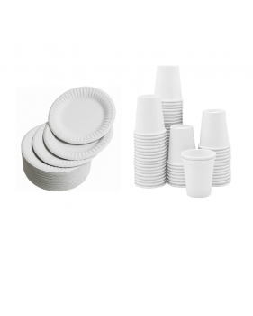 100 assiettes carton 23cm + 100 gobelets carton 240ml-Vaisselle jet...