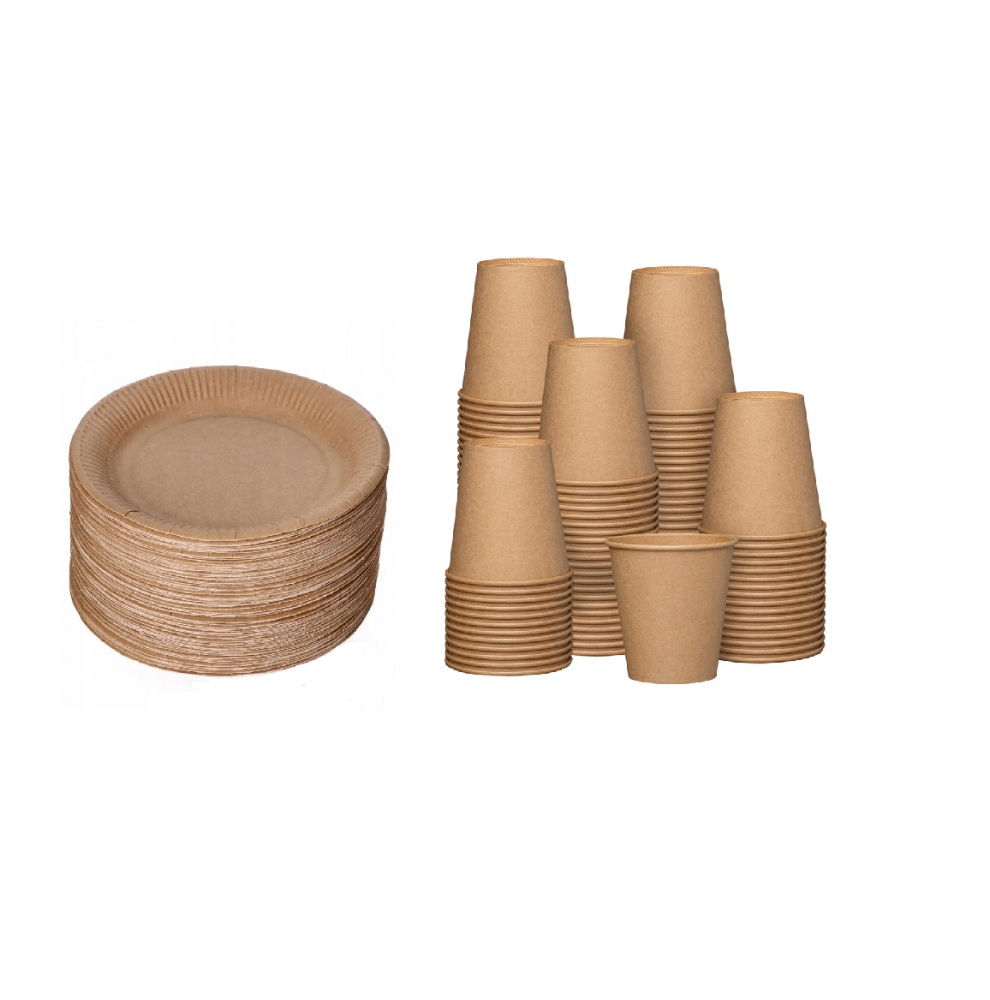 100 assiettes carton 23cm + 100 gobelets carton 240ml-Vaisselle jet...