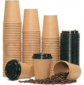 Gobelet à café à emporter Kraft 80mm 240ml marron- 100 pièces + cou...
